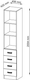 Hammerbacher Regalschrank, BxTxH 406x420x2004 mm, 5 OH, 2 Böden, 4 Schubladen, lichtgrau, V7600/5/5/SG