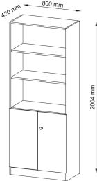 Hammerbacher Regalschrank, BxTxH 800x420x2004 mm, 5 OH, 4 Böden, 2 OH Holztüren, Schloss, lichtgrau, V6770/5/5/SG