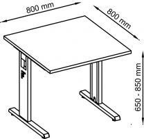Hammerbacher Schreibtisch, BxTxH 800x800x650-850 mm, höhenverstellbar, C-Fuß-Gestell, Platte lichtgrau, VOS08/5