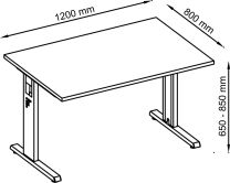 Hammerbacher Schreibtisch, BxTxH 1200x800x650-850 mm, höhenverstellbar, C-Fuß-Gestell, Platte ahorn, VOS12/3