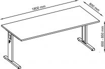 Hammerbacher Schreibtisch, BxTxH 1800x800x650-850 mm, höhenverstellbar, C-Fuß-Gestell, Platte ahorn, VOS19/3