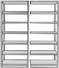 Steckregal ohne Rückwand, Grundfeld, 7 Fachböden, 6 OH, BxTxH 750x300x2250 mm, lichtgrau