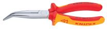 KNIPEX Flachrundzange mit Schneide u. 2K-Griffhüllen VDE, Kopf verchromt, abgewinkelt 200 mm