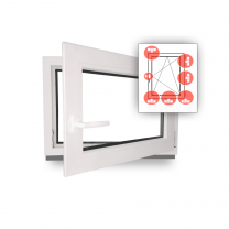 Kunststofffenster - Einbruchhemmend - Breite 60 bis 120cm - Höhe 60 bis 90cm - DIN Rechts / Links  + 6 Pilzköpfe Sicherheitsbeschlag Classic Line 70mm - weiß - 3-fach Verglasung