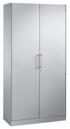 CP Flügeltürenschrank, BxTxH 1000x435x1980 mm, 4 lackierte Böden, Korpus Stahl RAL 9006 weißalu, Türen RAL 9006 weißalu