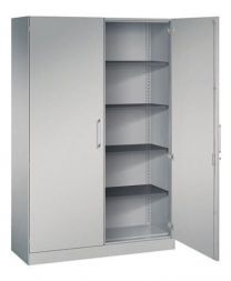 CP Flügeltürenschrank, BxTxH 1200x435x1980 mm, 4 lackierte Böden, Korpus Stahl RAL 9006 weißalu, Türen RAL 9006 weißalu