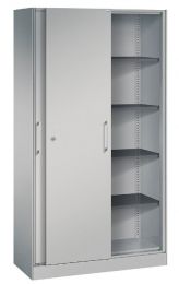 CP Schiebetürenschrank, BxTxH 1000x435x1980 mm, 4 lackierte Böden, Korpus Stahl RAL 9006 weißalu, Türen RAL 9006 weißalu