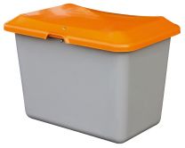 Cemo Streugutbehälter 100 l, Außenmaß BxTxH 890x600x340 mm, ohne Entnahmeöffnung u. Staplersockel, Korpus grau, Deckel orange, 10564