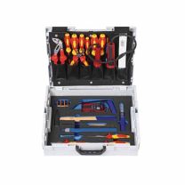 JeCo Werkzeugkoffer Werkzeugbox - Inklusive Werkzeugset 26-teilig für Elektrohandwerk - Mit Einlage für Ordnung und schnelle Vollzähligkeitskontrolle der Werkzeuge