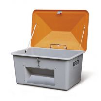 Cemo Streugutbehälter 1500 l, Außenmaß BxTxH 1840x1430 x1040 mm, mit Entnahmeöffnung, Korpus grau, Deckel orange, 7438