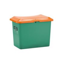 Cemo Streugutbehälter 100 l, Außenmaß BxTxH 890x600x340 mm, ohne Entnahmeöffnung u. Staplersockel, Korpus grün, Deckel orange, 10573