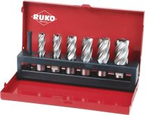 RUKO Kernbohrersatz 7tlg.D.12-14-16-18-20-22mm HSS Blank Schnitt-T.30mm Weldon