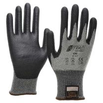 NITRAS TAEKI Schnittschutzhandschuhe, grau, PU-Beschichtung, teilbeschichtet auf Innenhand und Fingerkuppen, schwarz, EN 388, EN 407 - Gr. 6 - 11 - 10 Paar