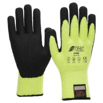 NITRAS TAEKI WINTER CUT, Schnittschutzhandschuhe, nahtloses Terry-Schlingengewebe, neongelb, Latexschaum-Beschichtung, teilbeschichtet auf Innenhand und Fingerkuppen, schwarz, EN 388, EN 407, EN 511 - Gr. 8 - 11 - 10 Paar
