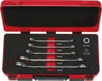 Ratschen-Ringmaulschlüssel-Satz 10-19 mm, umschaltbar mit Adapter im Koffer