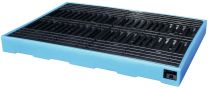 Polyethylen-Bodenschutzwanne, BxTxH 1260x1660x150 mm, blau mit schwarzer PE-Palette, Auffangvolumen 300 l, Gewicht 40 kg, Traglast 2000 kg