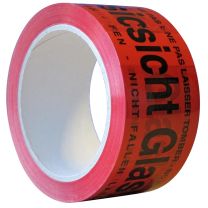 Warn-Klebeband, PVC, Farbe rot, Aufdruck Vorsicht Glas, Rollenbreite x -länge 50 mm x 66 m, VE 36 Rollen