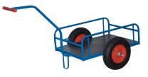 VARIOfit Handkarre mit Geländer, Ladefläche LxB 805x535 mm, Geländer-H 220 mm, Traglast 400 kg, Luftbereifung, RAL 5010 enzianblau, zu-1291