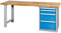 Werkbank, BxTxH 2000x700x880mm, 1 Fuß, 1 Schubladenblock, je 1 Schubladen 75, 125, 250, 300 mm, Traglast 700 kg, RAL 7035/5012