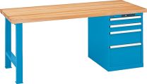 Lista Werkbank, 1 Fuß, 1 Schubladenblock, 4 Schubl.: 2x100, 1x200, 1x300 mm, Zylinderschloss, Multiplexpl. 40 mm, BxTxH 2000x750x840 mm, RAL 7035 lichtgrau, 59.041.020