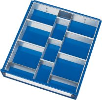 Einteilungsset für Schubladen BxT 490x560 mm: 2 Trennwände, 9 Quertrennbleche, für Fronthöhen 180/21 0/240/270 mm