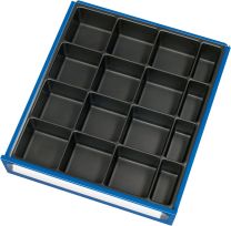 Einteilungsset für Schubladen BxT 490x560 mm: Kleinteileeinsatz mit 16 Fächern, für Fronthöhe 120-270 mm