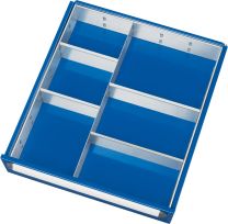 Einteilungsset für Schubladen BxT 490x560 mm: 1 Trennwand, 4 Quertrennbleche für Fronthöhen 180/210/ 240/270 mm