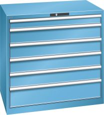 Lista Schubladenschrank, Traglast/Schubl.: 200 kg, 6 Schubladen 100, 4x150, 200 mm, Zylinderschloss, BxTxH 1023x725x1000 mm, RAL 5012, 14.515.010