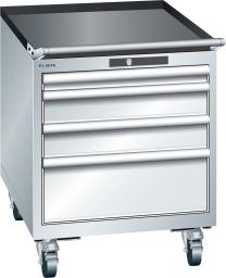 Lista Schubladenschrank, Traglast/Schubl.: 75 kg, fahrbar, 4 Schubladen: 50, 2x100, 200 mm, Zylinderschloss, BxTxH 564x725x723 mm, RAL 5012, 14.281.010