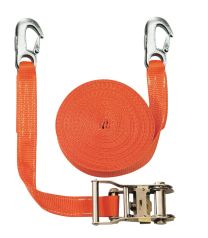 Zweiteiliger Zurrgurt, mit Karabinerhaken, 2000 daN zul. Zugkraft in der Umr., Gurtbr. 35 mm, Länge 4 m, Farbe orange, 2 Streifen, VE 2 Stück