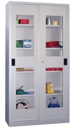 Schiebetürenschrank, Sichtfenstertüren, 4 verzinkte Böden, ohne Trennwand, BxTxH 1000x400x1950 mm, RAL 7035