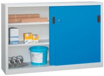 Schiebetürenschrank, Vollblechtüren, 2 verzinkte Böden, ohne Trennwand, BxTxH 1000x400x1000 mm, RAL 7035/5010