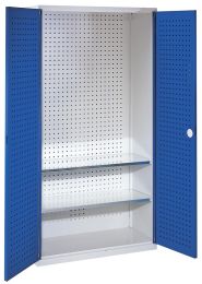 Werkzeugschrank, Türen mit Lochplatten, BxTxH 1000x500x1950 mm, 2 Fachböden, RAL 7035/5010