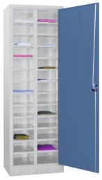 Ordnungsschrank, BxTxH 640x400x1950 mm, 2x13 verstellbare Fächer, RAL 7035/5010 lichtgrau/enzianblau