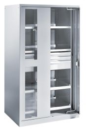 Lista Schwerlastschrank mit Einschwenktüren und Sichtscheiben, Zylinderschloss, BxTxH 1146x690x1950 mm, RAL 7035, 59.542.020