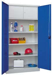 Flügeltürenschrank, oben verschließbares Wertfach, darunter 3 besch. Böden, Zyl.-Schl., BxTxH 1000x500x1950 mm, RAL 7035/5010