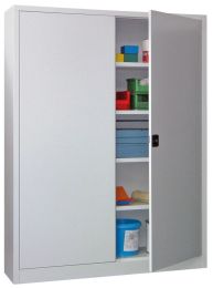 Flügeltürenschrank, Vollblechtüren, 4 verzinkte Böden, BxTxH 1500x500x1950 mm, RAL 7035