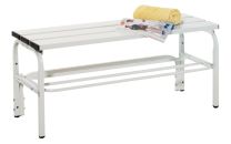 Sitzbank mit Aluleisten - mit Schuhrost - Edelstahl/Alu - TxH 350x450 mm - Länge 1015/1500/2000 mm