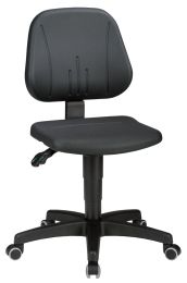 Arbeitsdrehstuhl - Sitzhöhe 440-620 mm - PU-Schaum schwarz / Kunstleder schwarz / Buche / Stoffpolster blau - mit Rollen