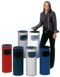 Stand-Kombi-Ascher, rund, Trichtereinwurf, Vol. 17 Liter, Durchm.xH 250x610 mm, Aschereinsatz schwarz, Aluschale für Zigarettenabfall, Farbe enzianbla