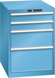 Lista Schubladenschrank, Traglast/Schubl.: 75 kg, 4 Schubladen: 2x100, 1x200, 1x300 mm, Zylinderschloss, BxTxH 564x725x800 mm, RAL 5012, 14.371.010