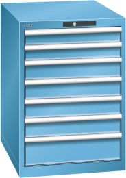 Lista Schubladenschrank, Traglast/Schubl.: 75 kg, 7 Schubladen: 2x75, 4x100, 1x150 mm, Zylinderschloss, BxTxH 564x725x800 mm, RAL 5012, 14.367.010