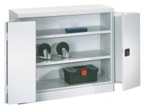 Falttürenschrank, Vollblechtüren, 2 verzinkte Böden, BxTxH 1500x500x1000 mm, RAL 7035
