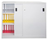 Schiebetürenschrank, Vollblechtüren, 2 verzinkte Böden, ohne Trennwand, BxTxH 1000x500x1200 mm, RAL 7035/5010