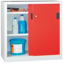 Schiebetürenschrank, Vollblechtüren, 2 verzinkte Böden, ohne Trennwand, BxTxH 1000x400x1000 mm, RAL 7035/3000