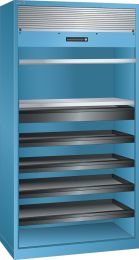 Lista Rollladenschrank, BxTxH 1000x580x1950 mm, 2 Verstellböden, 4 Auszugböden, 1 Schublade, RAL 5012, Rolllade grau, 58.405.010