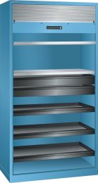 Lista Rollladenschrank, BxTxH 1000x580x1950 mm, 2 Verstellböden, 3 Auszugböden, 2 Schubladen, RAL 5012, Rolllade grau, 58.406.010
