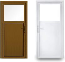 EcoLine Nebeneingangstür 2-fach-Verglasung - Profil 60 mm - 1/3 Klarglas - 2/3 Füllung - innen weiß/außen Golden Oak