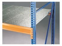 Weitspannregal, Grundfeld, 5 Ebenen mit Stahlpaneelen, Fachlast 820 kg, BxTxH 2500x800x3000 mm, Ständer blau, Holme orange