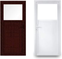 EcoLine Nebeneingangstür 2-fach-Verglasung - Profil 60 mm - 1/3 Klarglas - 2/3 Füllung - innen weiß/außen Mahagoni